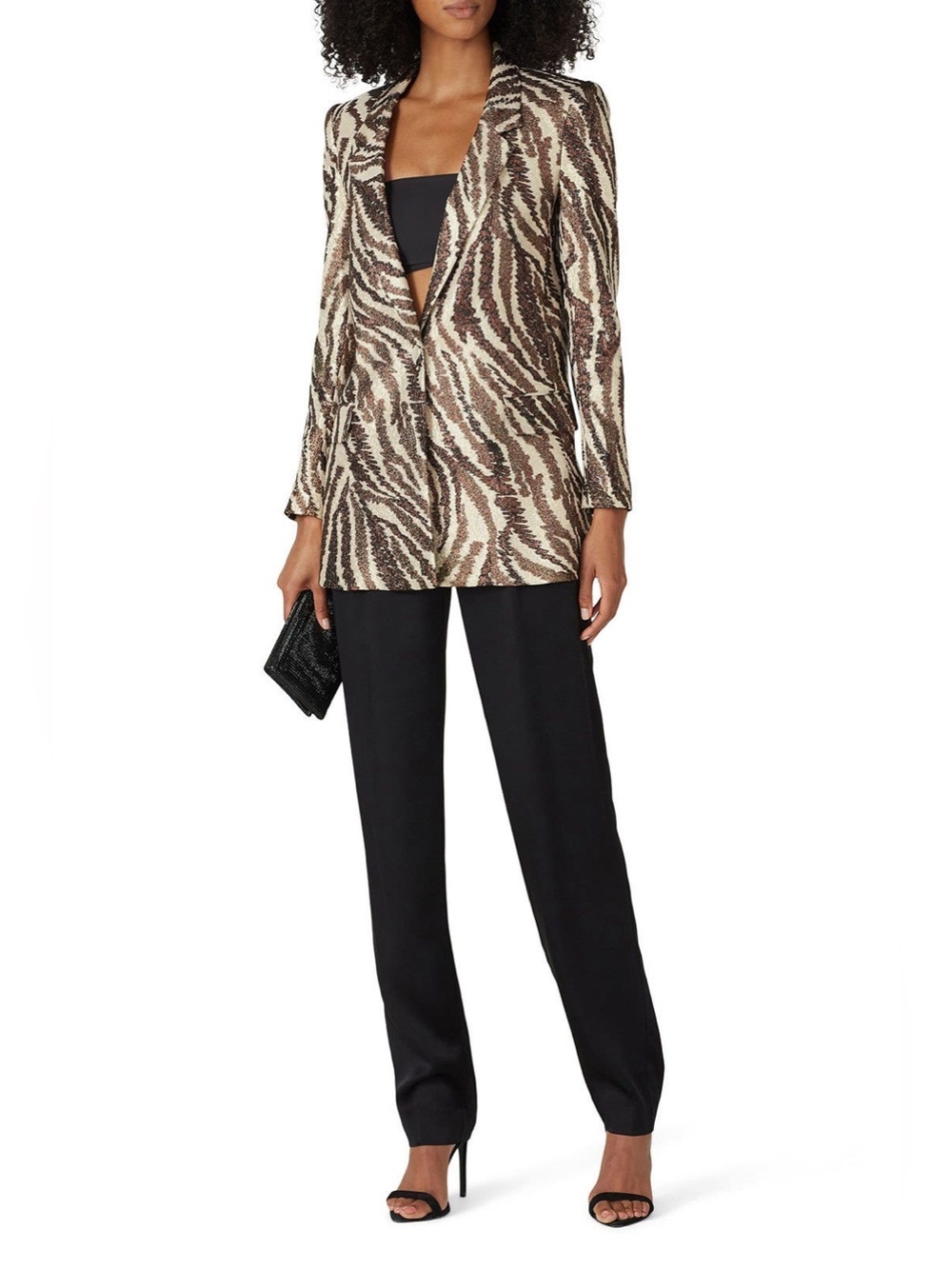 Badgley Mischka Zebra Boyfriend Blazer Glitter Brown Tan Size 6 EUC